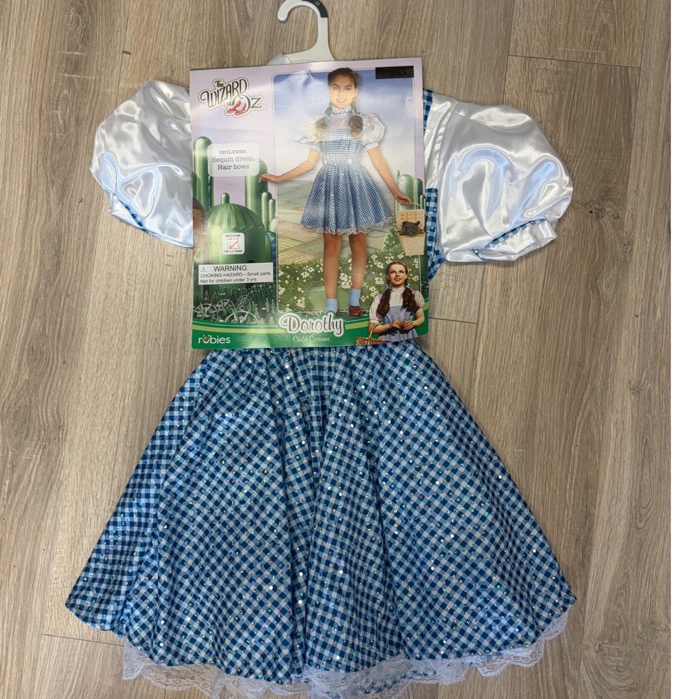 Rubies Wizard of Oz Dorothy Sequin Costume Kids Medium 8-10 Blue Gingham Dress